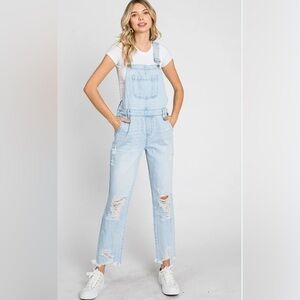 SUPER Comfortable Slouch Wide Leg Blue Distressed Women's Crop Denim Overalls
